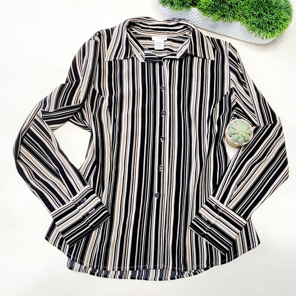 East 5th Tan/Black Stripe Buttoned Shirt Sz Medium